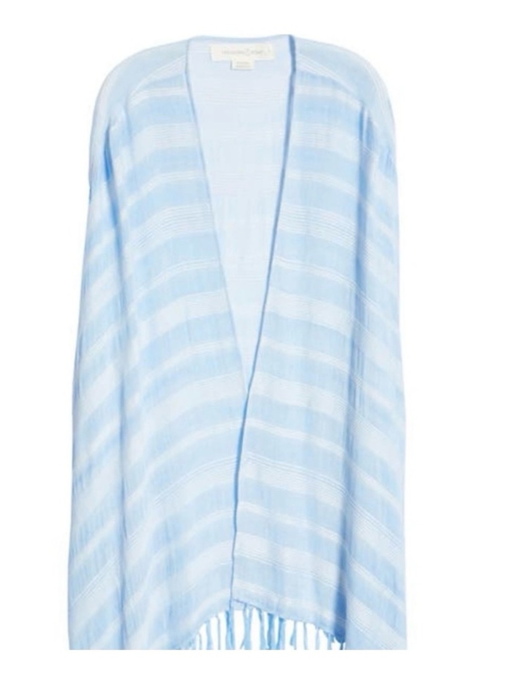 Treasure &Bond Light Blue Striped Fringe Open Arm Hole Flowy Cape Wrap Ruana OS - Picture 4 of 9